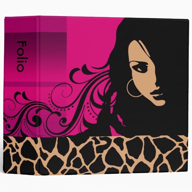 Cool Girl Giraffe Fashion Designer Folio (magenta) Binder (Front/Spine)