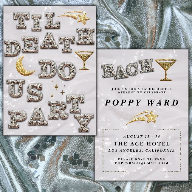 Cool Girl Glam Glitter Metallic Disco Bachelorette Invitation (trendy glam bach invite)
