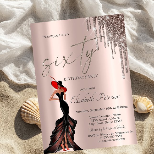 Cool Girl,Glitter Drips Rose Gold 60th  Invitation (Creator Uploaded)