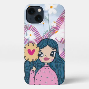 Cool Girl with Heart & Floral Background - iPhone  13 Case
