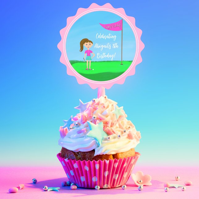 Cool Girl's Golfing Themed Birthday Party Cake Pop Classic Round Sticker (Creator Uploaded)