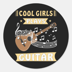 COOL GIRLS PLAYS GUITAR CLASSIC ROUND STICKER