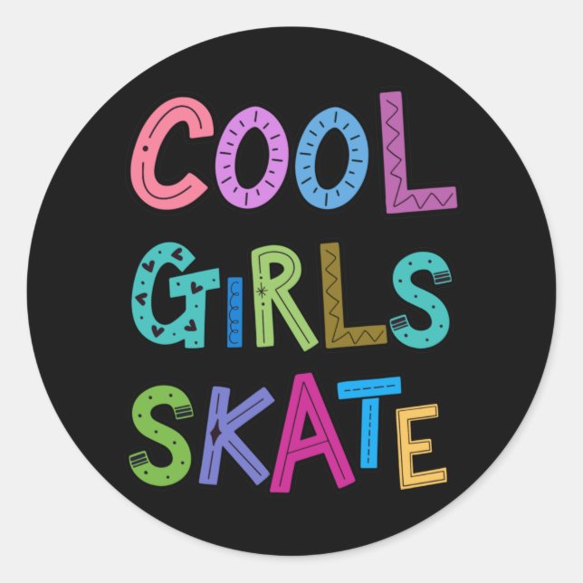 Cool Girls Skate Skater Ice Roller Womens Kids Classic Round Sticker (Front)