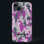 Cool Girly Pink Camo Camouflage Name Personalized iPhone 13 Case<br><div class="desc">Camo pattern design in color combination of pink, purple and light olive green and darker olive green in a subtle grayish tone with a place for your name. Personalize it with recipient's name or customize it further if you like to change the font, size, & color of the text as...</div>