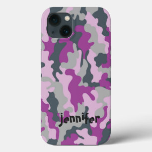Cool Girly Pink Camo Camouflage Name Personalized iPhone 13 Case