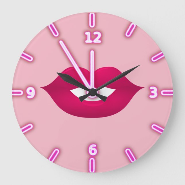 Cool Girly  Trendy Lips -Personalized Large Clock (Front)
