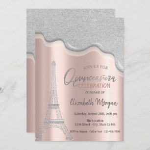 Cool Glitter Drips,Eiffel Tower Quinceañera Invitation