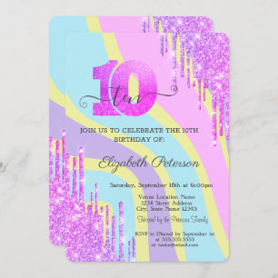 Cool Glitter Drips Groovy 10th Birthday  Invitation