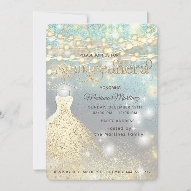 Cool glitter elegant String lights gold sparkle  Invitation (Front)