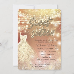 Cool glitter elegant String lights gold sparkle Invitation