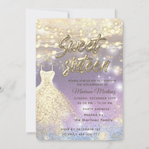 Cool glitter elegant String lights gold sparkle Invitation
