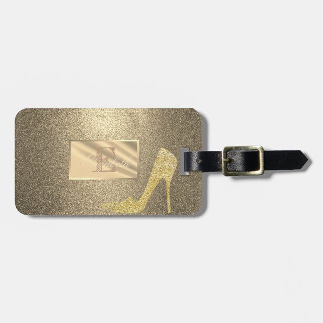 Cool Glitter, High Heel , Monogram-Personalized Luggage Tag (Front Horizontal)