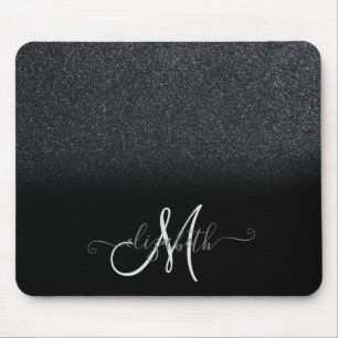 Cool Glitter Ombre Black Monogram Mouse Pad