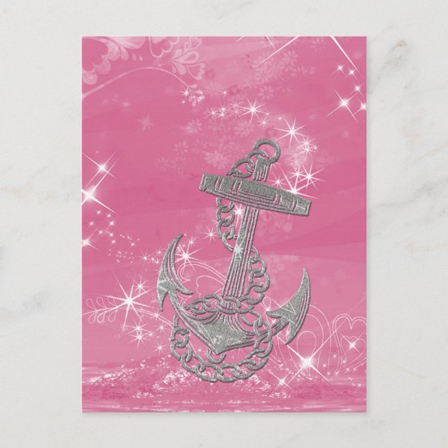 Cool glitter silver metal shine effects anchor postcard (Front)