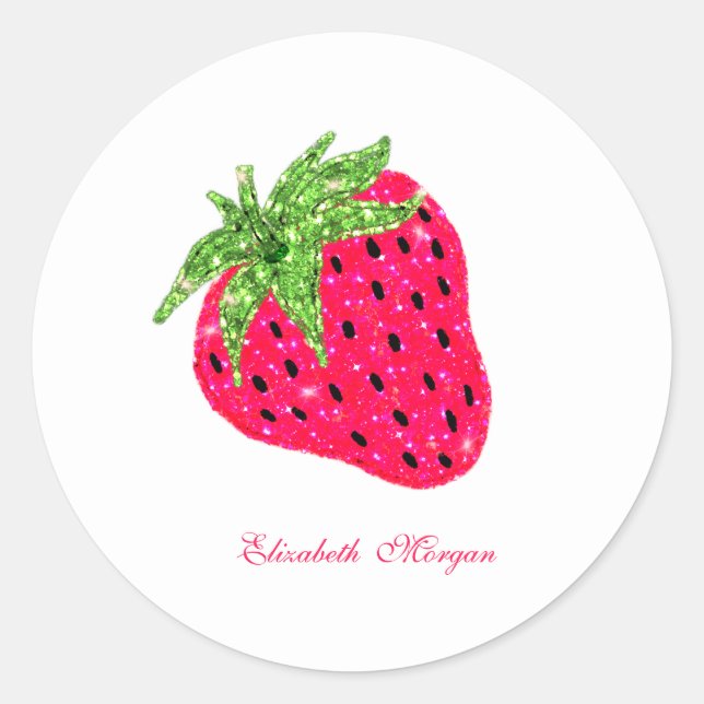 Cool Glitter Strawberry Classic Round Sticker (Front)