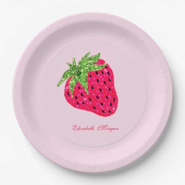 Cool Glitter Strawberry Paper Plate (Front)