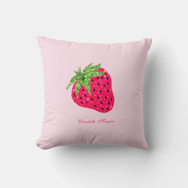 Cool Glitter Strawberry  Pink Bottle Opener Throw Pillow (Front)