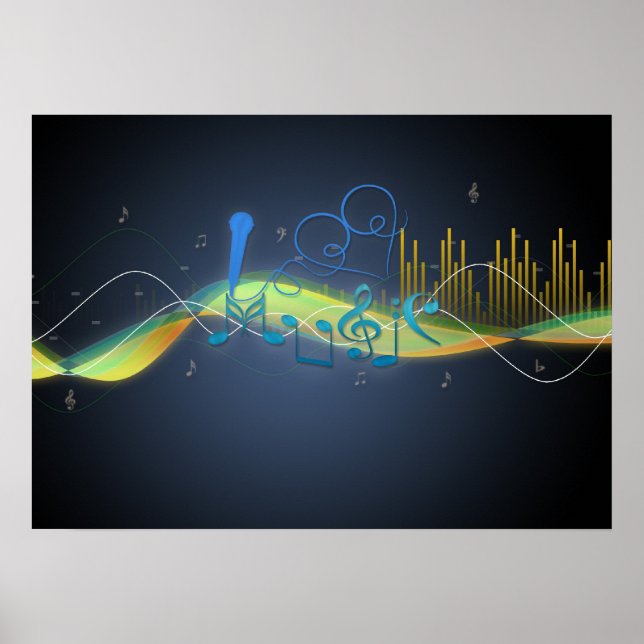 Cool glowing effects music notes heart swirls poster (Front)