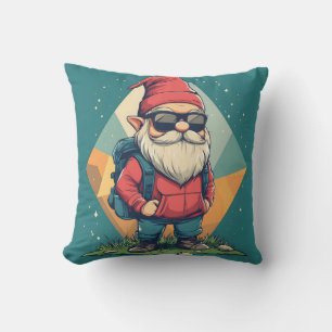 Cool Gnome on an Adventure: Fun Illustration Throw Pillow
