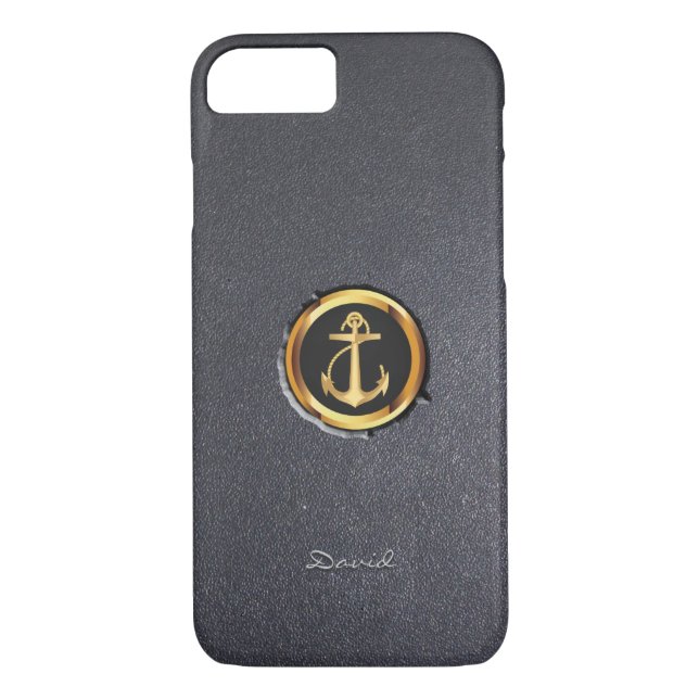 Cool Gold Anchor Black Stone iPhone 7 Case (Back)