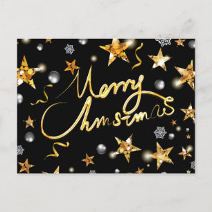 Cool Gold Black Stars Metallic Fashion Merry Xmas  Holiday Postcard