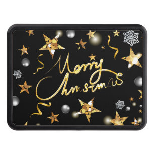 Cool Gold Black Stars Metallic Fashion Merry Xmas Trailer Hitch Cover