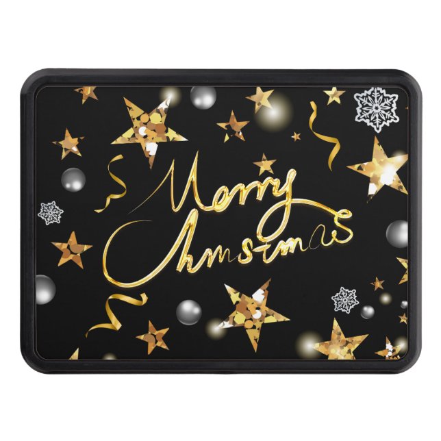 Cool Gold Black Stars Metallic Fashion Merry Xmas  Trailer Hitch Cover (Front)
