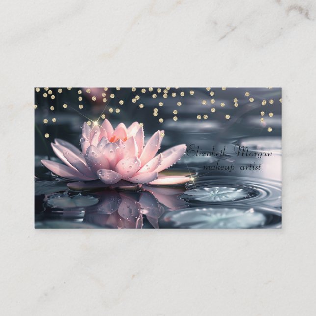 Cool Gold Diamonds Colourful Lotus Blue Business Card (Front)