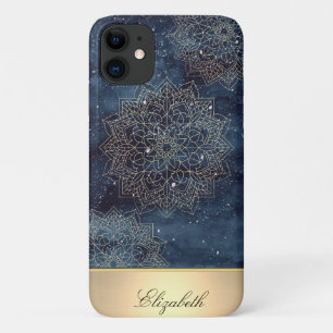 Cool Gold Floral Mandala, Navy Blue iPhone 11 Case