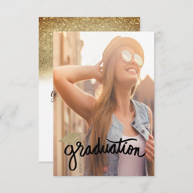 Cool Gold Glitter Cap,Photo Graduation Invitation (Front/Back)