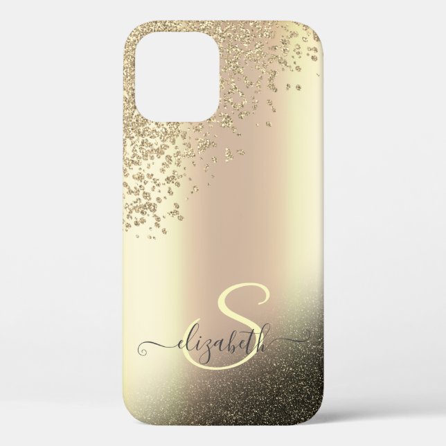 Cool Gold Glitter Diamonds Monogram Case-Mate iPhone Case (Back)