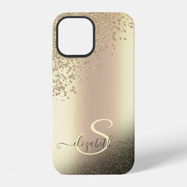 Cool Gold Glitter Diamonds Monogram iPhone Case (Back)