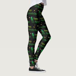 Cool Gold Green Hats Happy St. Patrick Day Phrases Leggings