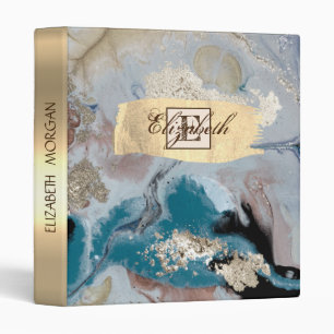 Cool Gold Marble Texture Monogram Binder