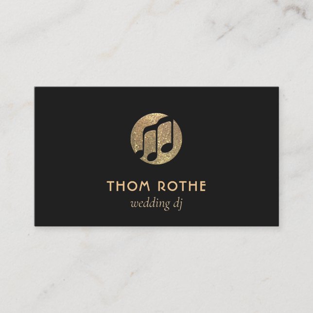 Cool Gold Music Note DJ Business Card (Front)