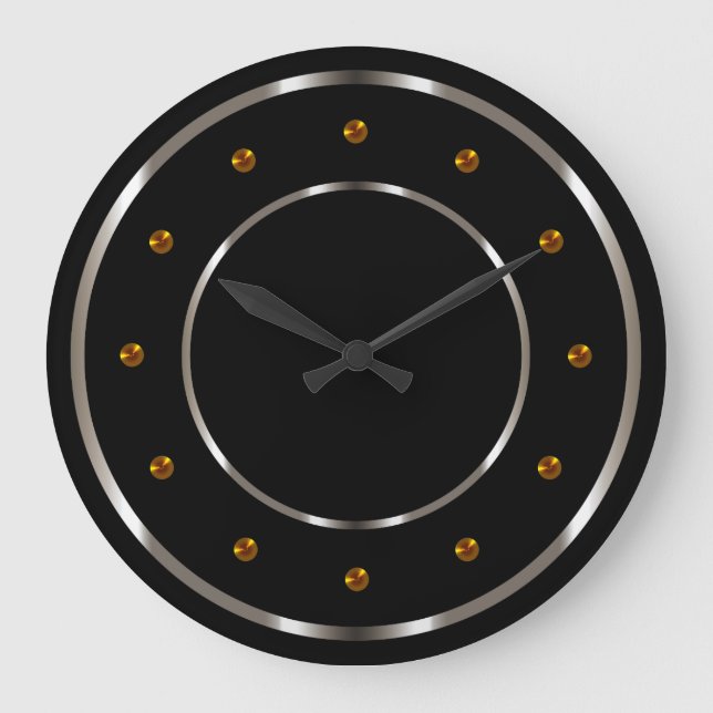 Cool Gold SIlver And Black Metallic Look Large Clock (Front)