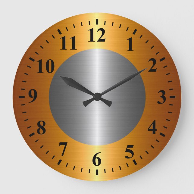 Cool Gold Silver Stainless Steel Metal Large Clock (Front)