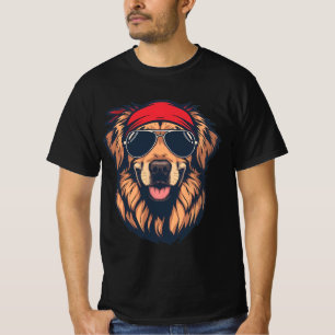Cool Golden Retriever with Sunglasses & Bandana T- T-Shirt