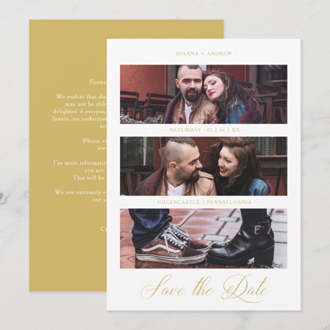 Cool Golden Romantic Wedding 3 Multi Photos (Front/Back)