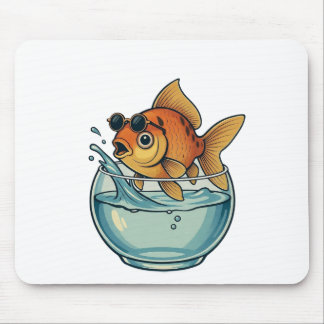 Cool Goldfish Splashing in Sunglasses Mouse Pad