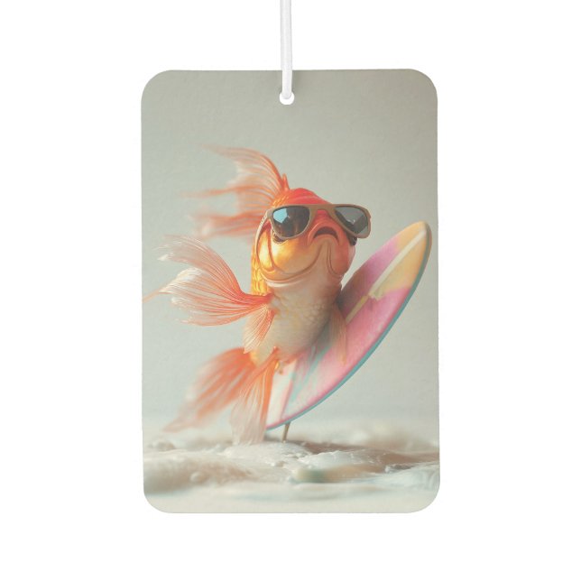 Cool Goldfish Surfing on a Wave Air Freshener (Front)