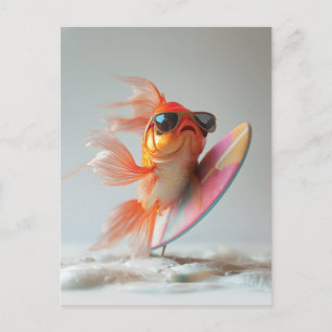 Cool Goldfish Surfing on a Wave Postcard