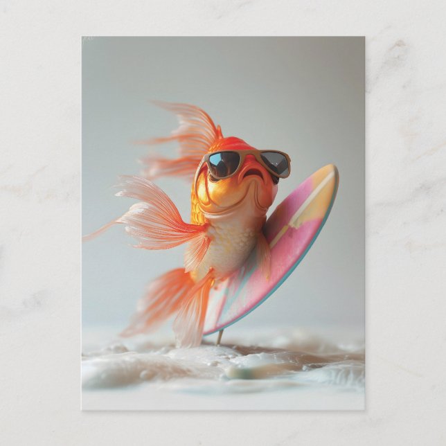 Cool Goldfish Surfing on a Wave Postcard (Front)