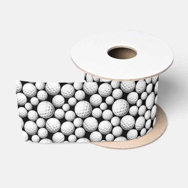 Cool golf ball tiled sports pattern satin ribbon (Spool)
