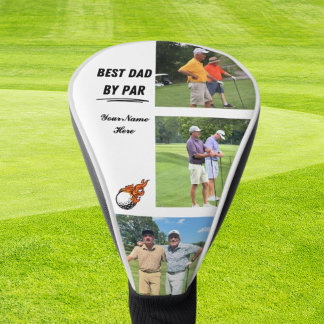 Cool Golf Gift For Dad Custom 3 Photo & Name White Golf Head Cover
