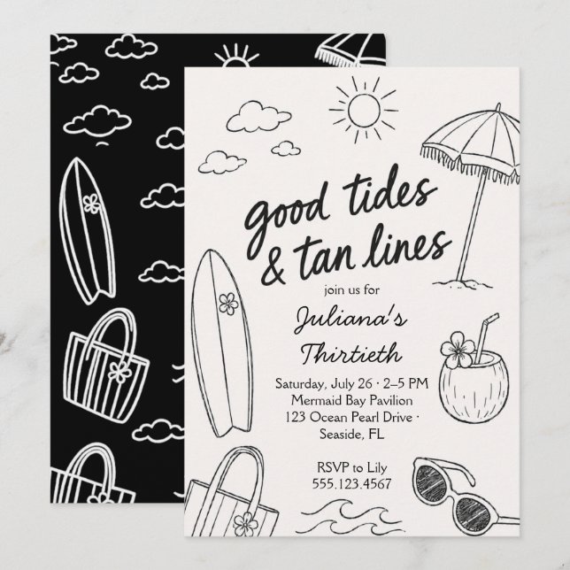 Cool Good Tides & Tan Lines Beach Celebration  Invitation (Front/Back)