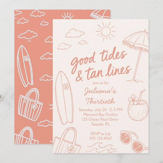 Cool Good Tides & Tan Lines Beach Celebration  Invitation (Front/Back)