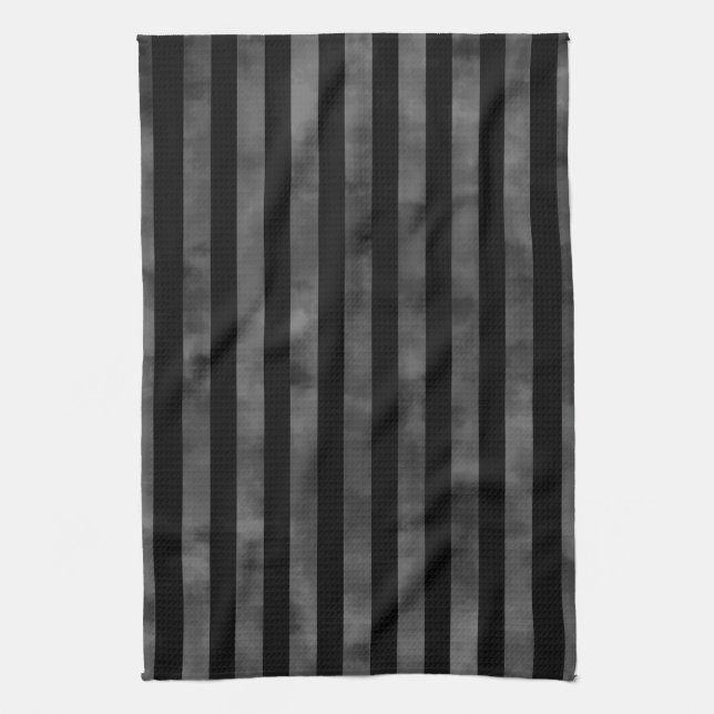 Cool goth punk grungy black and grey dark stripes kitchen towel (Vertical)