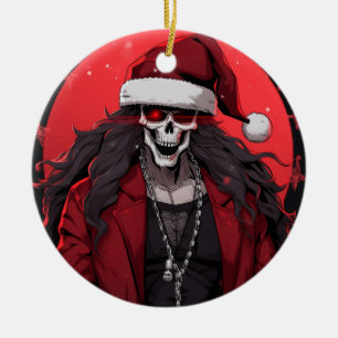 Cool Goth Punk Skull Anime Santa Demon Ceramic Ornament