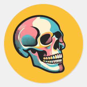 Cool Goth Vibrant Colourful Pop Art Skull Face Classic Round Sticker